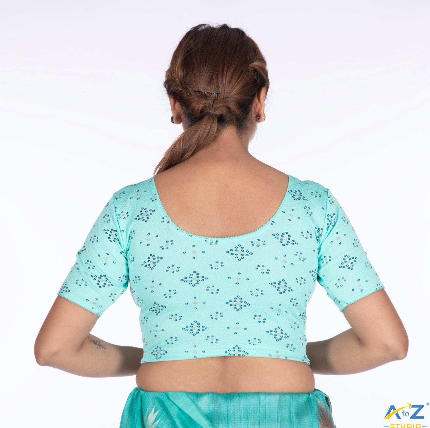 Light Mint Crush Blouse with Bandhani Print