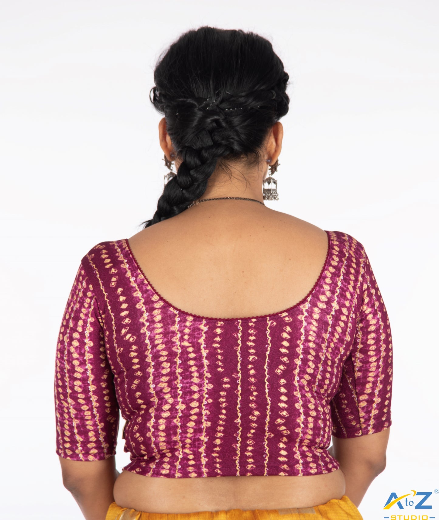 Wine Cotton Lycra Bandhni Print Blouse