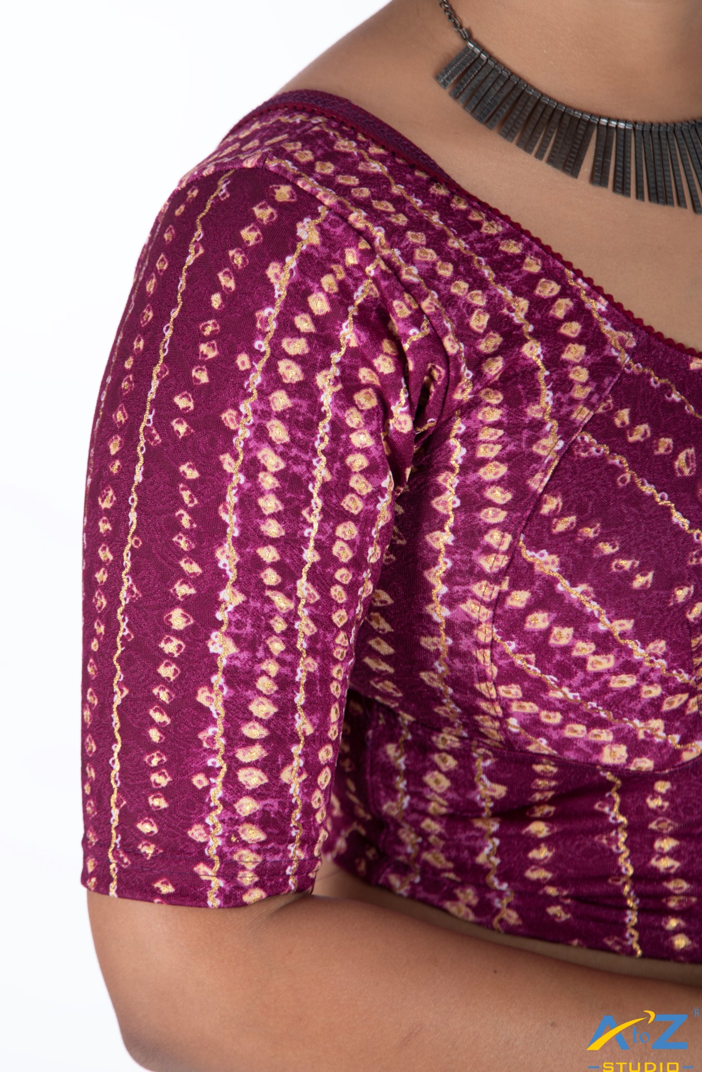 Wine Cotton Lycra Bandhni Print Blouse