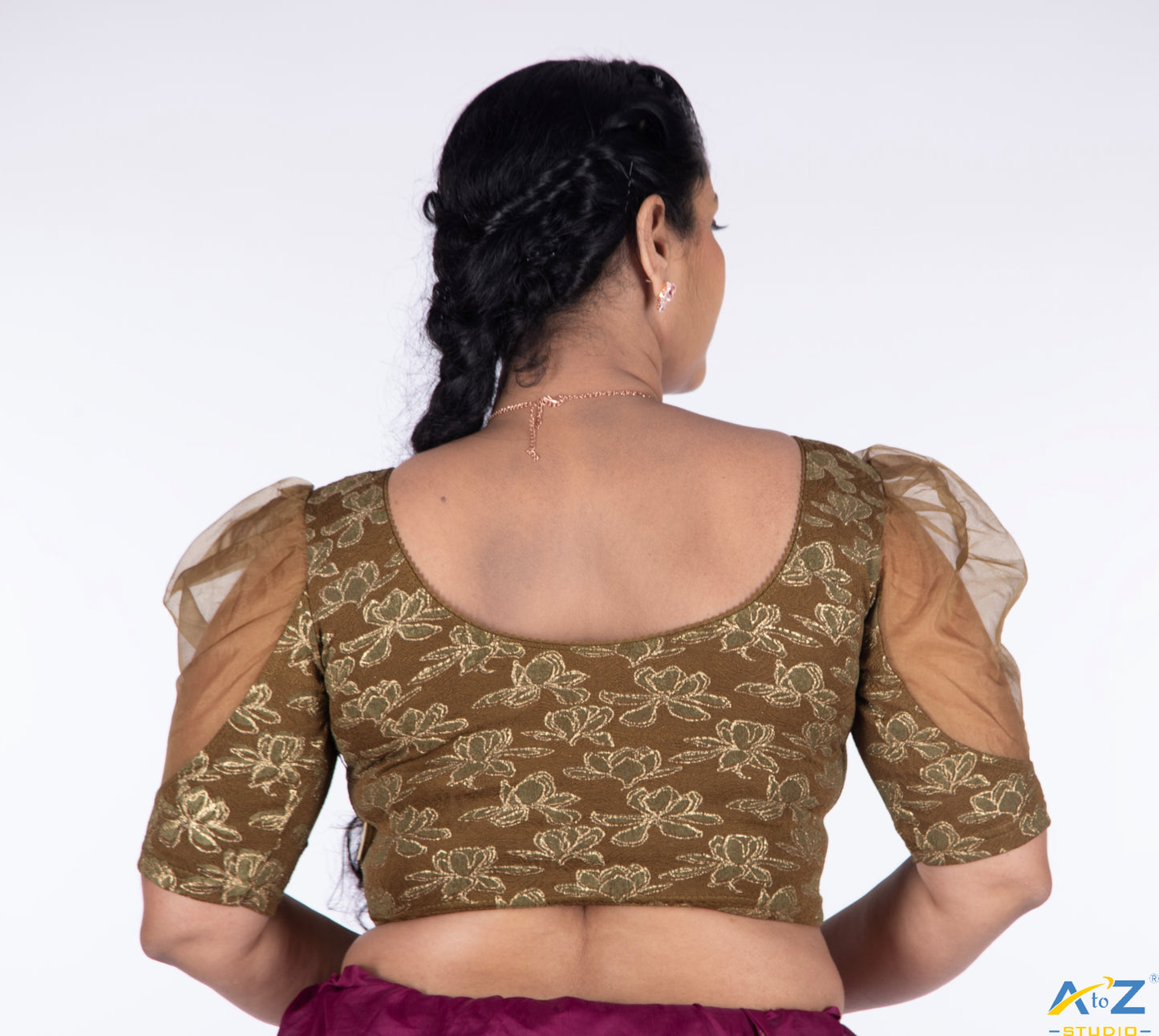 Olive Cotton Lycra Lotus Print Blouse
