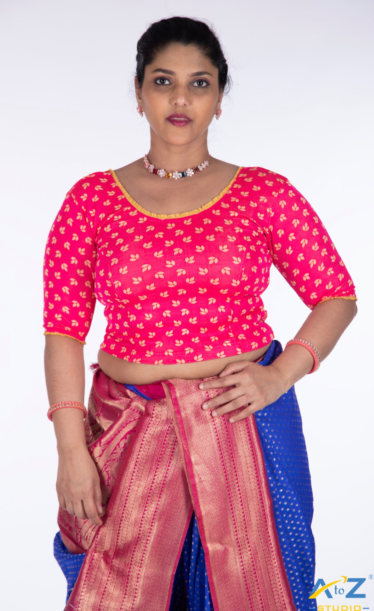 Rani Nylon Lycra Leaf Design Elbow Sleeve Blouse