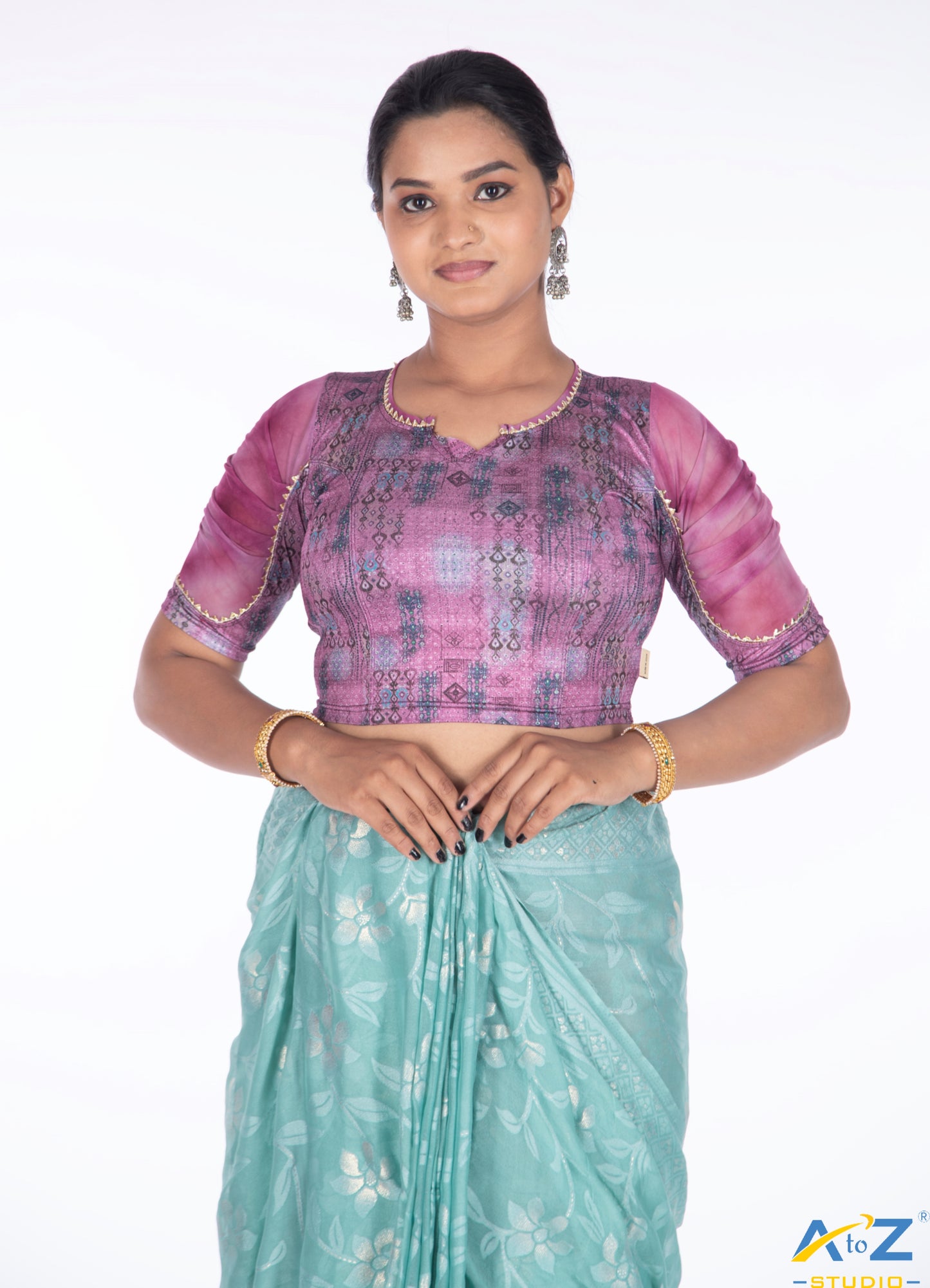 Wine Polyester Lycra V Neck Blouse