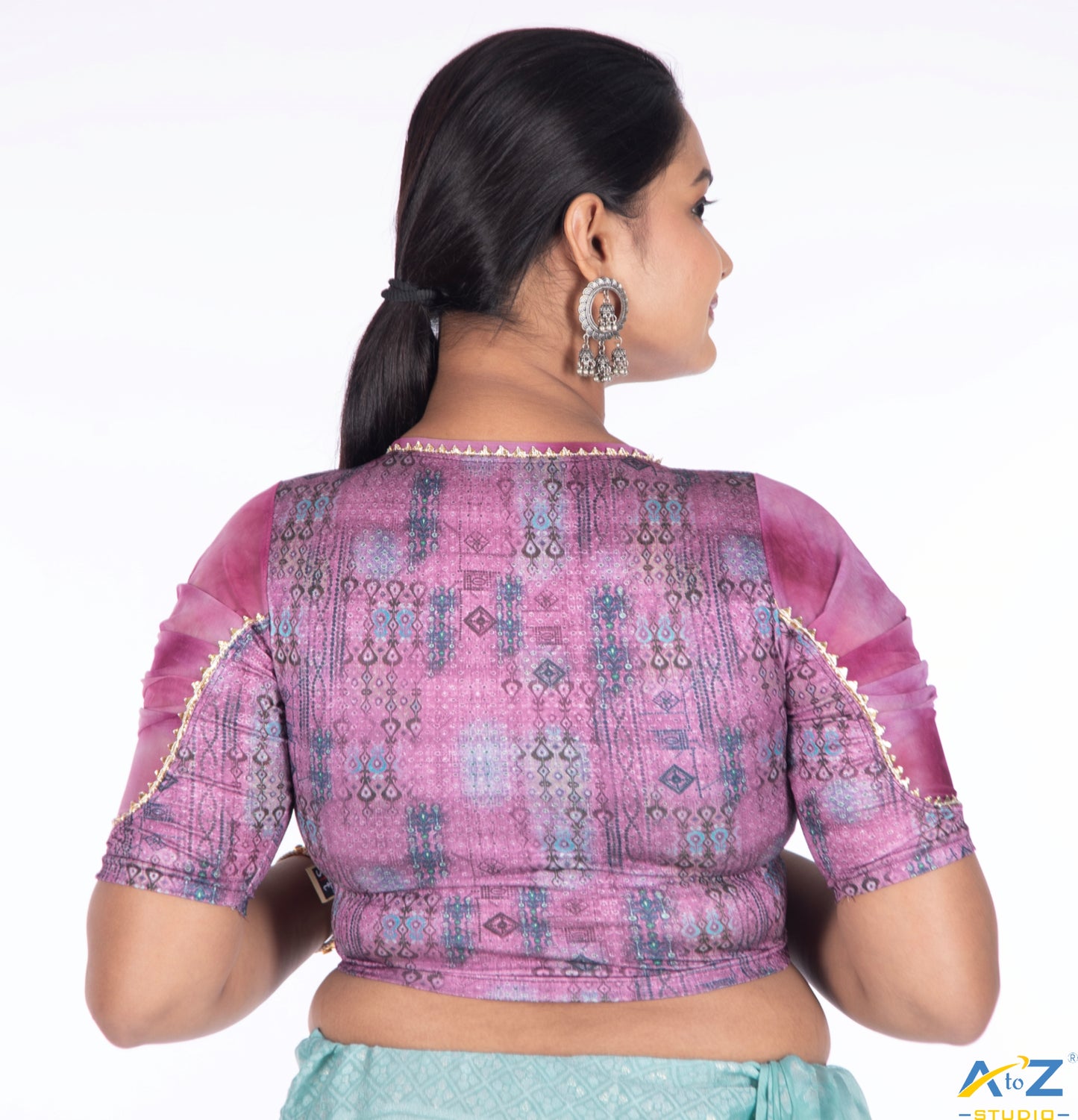 Wine Polyester Lycra V Neck Blouse