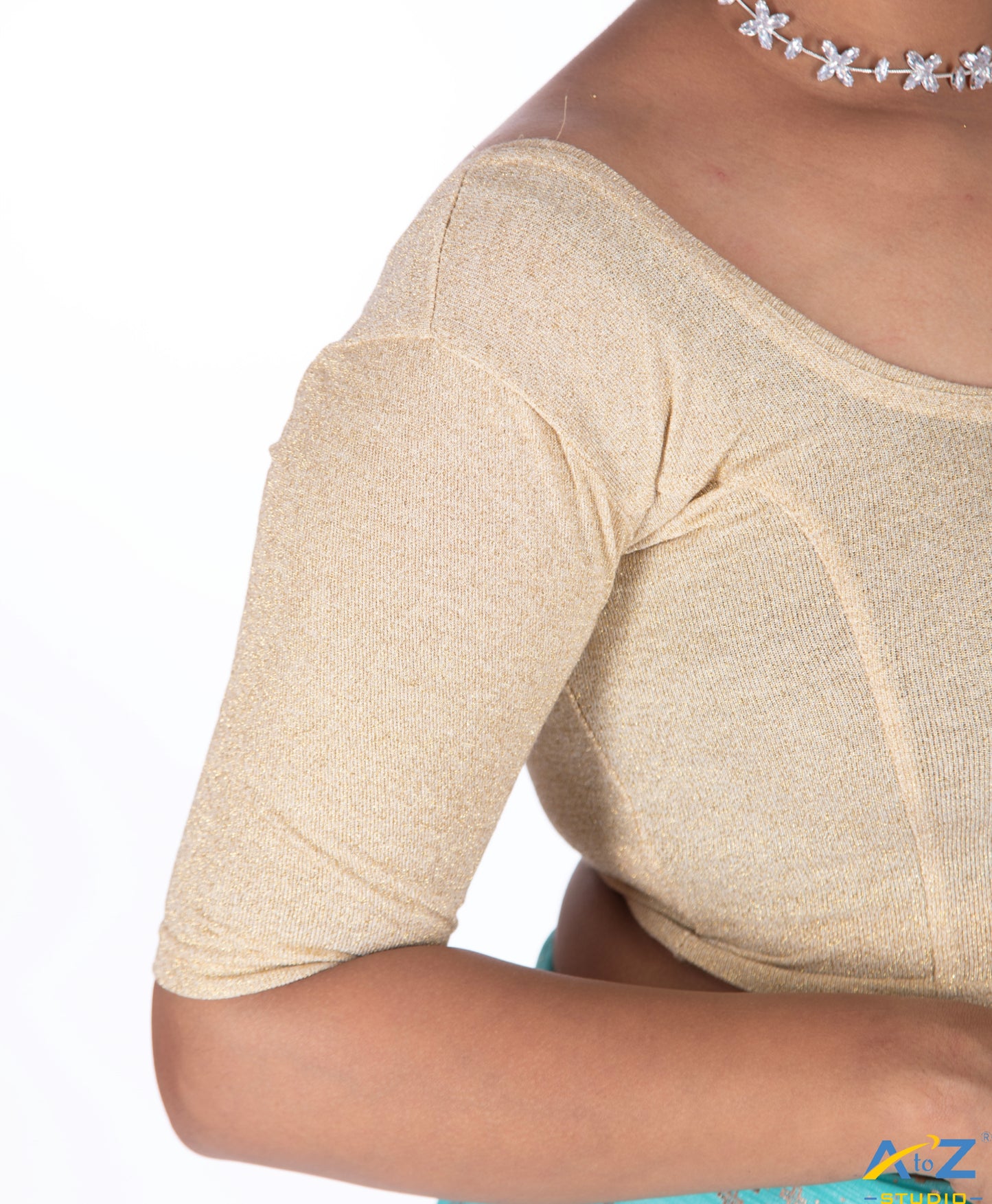 Light Gold Metallic Lycra Shiny Vertical Lines