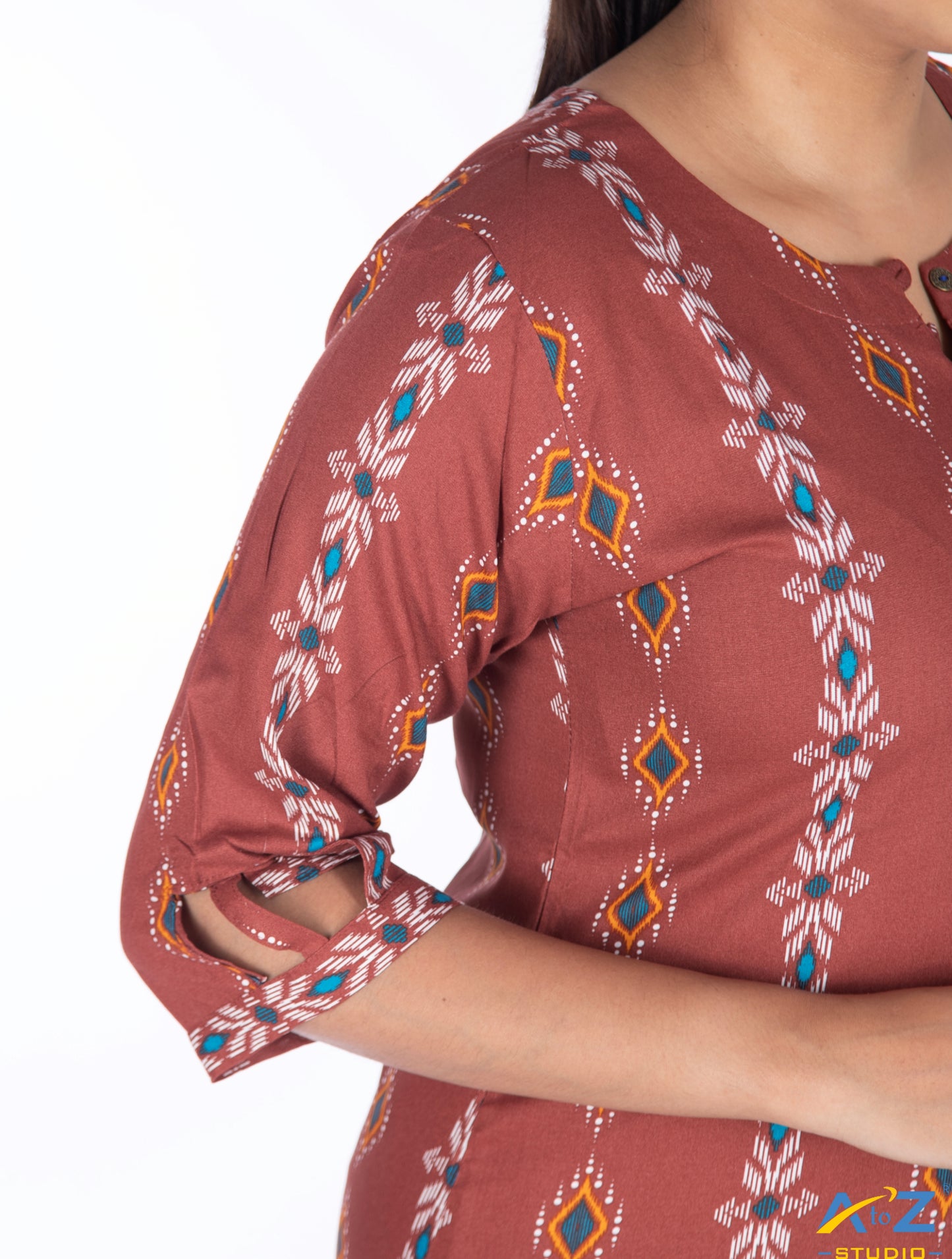 Chic Rust Kurti with Diamond and Star Pattern