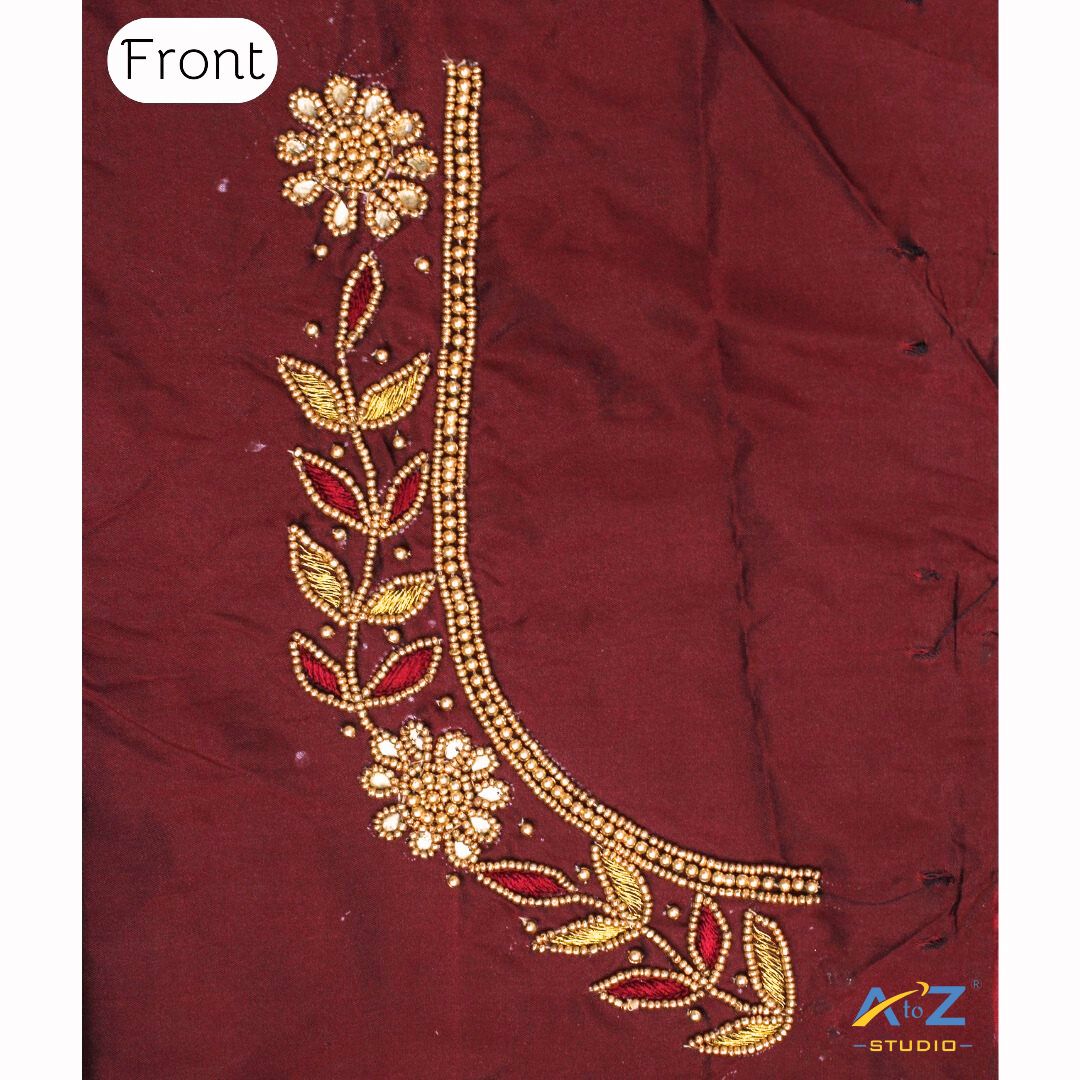 Brick Silk Blouse Piece With Aari Work