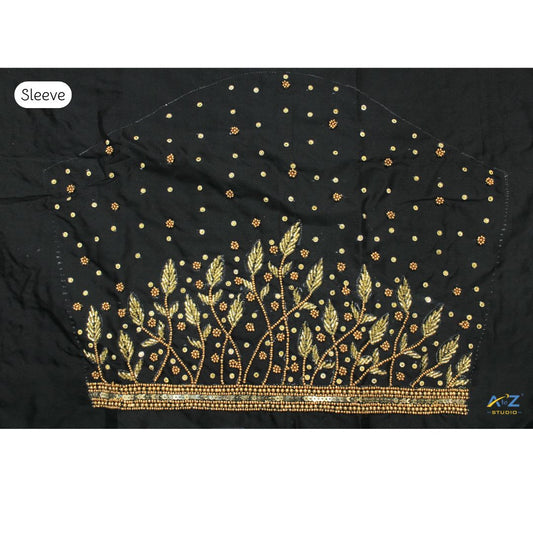 Black Blouse Sleeve Design with Golden Embroidery – Perfect for Party & Wedding Wear