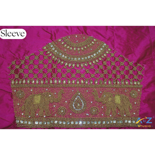 Exquisite Magenta Blouse Sleeve Design with Hand Embroidery – Perfect for Bridal & Festive Wear
