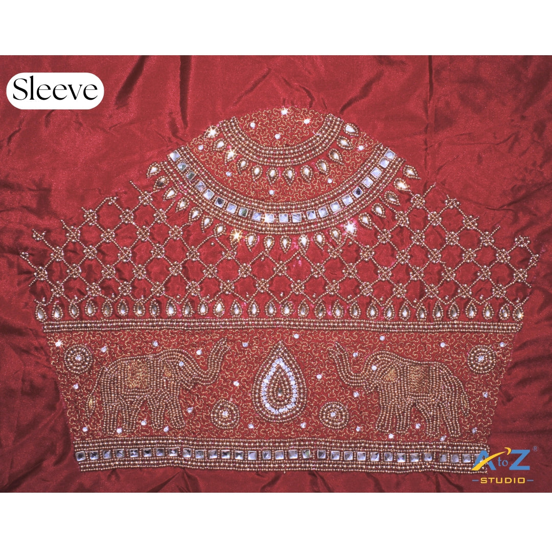 Royal Maggam Work Blouse Sleeve Design with Elephant Motifs for Brides