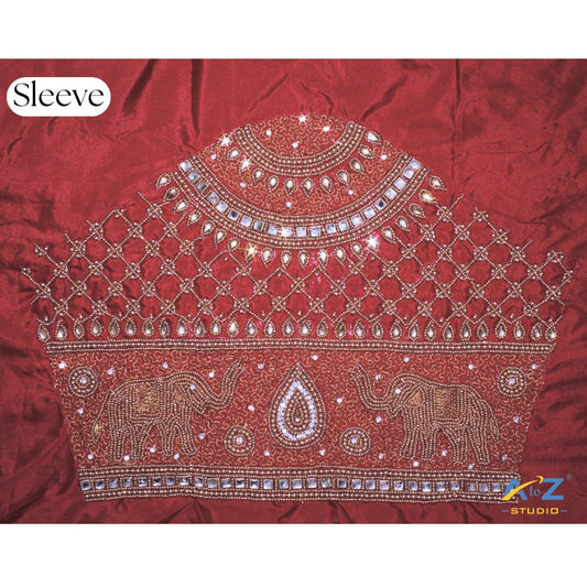 Royal Maggam Work Blouse Sleeve Design with Elephant Motifs for Brides
