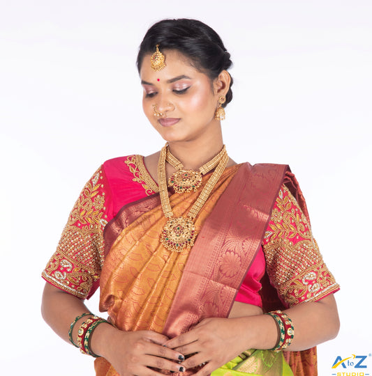 Vibrant V-Pink Bridal Blouse by A to Z Studio