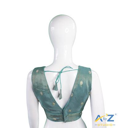 Dark Aqua V-Neck Brocade Blouse
