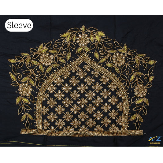 Black Silk Blouse Piece With Aari Work