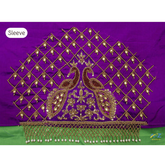 Violet Silk Blouse Piece With Aari Work
