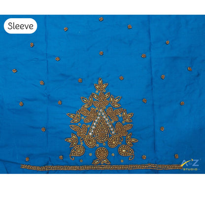 Dark Aqua Silk Blouse Piece With Aari Work