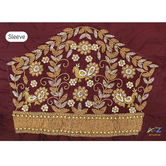 Light Brown Silk Blouse Piece With Aari Work