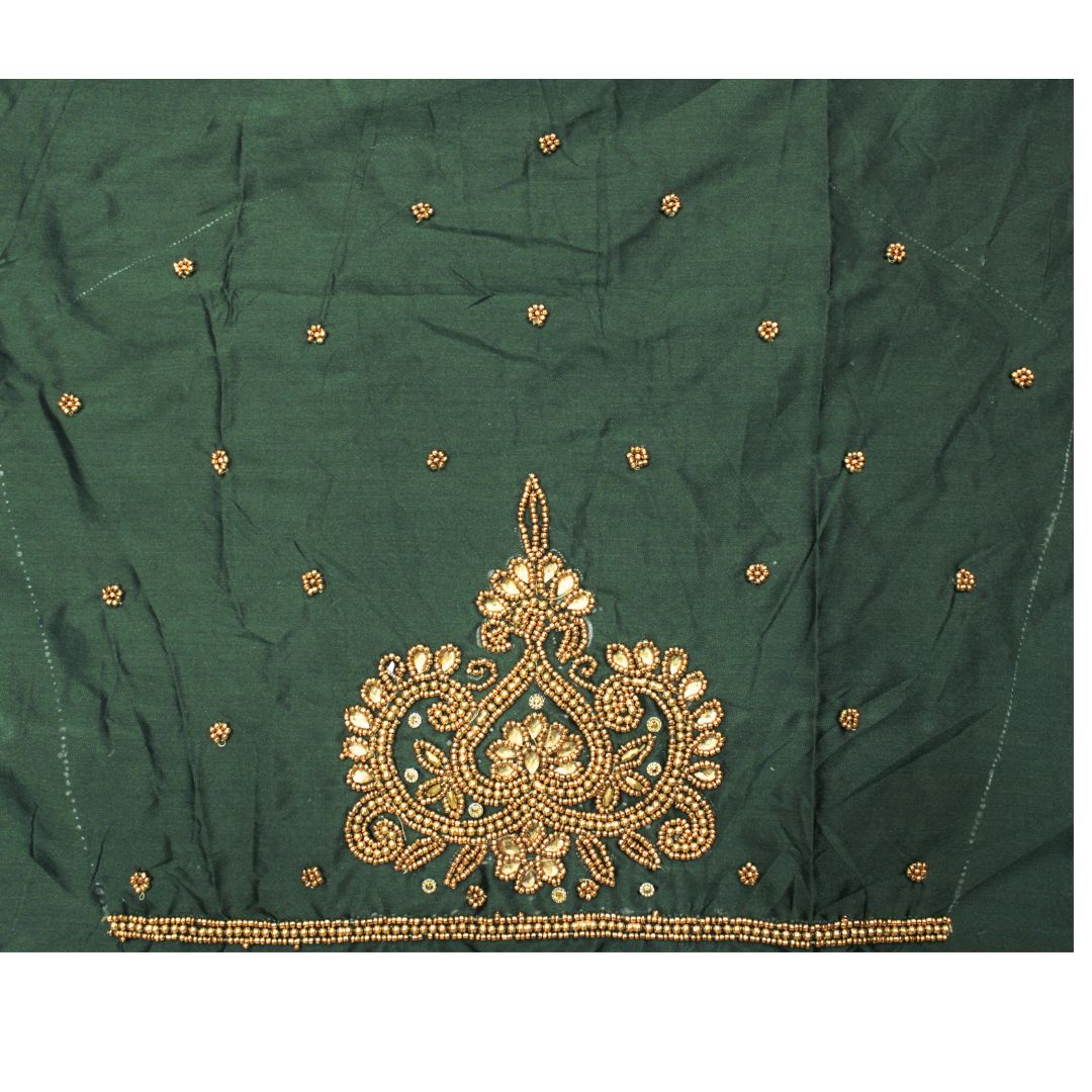 Bottle Green Silk Blouse Piece With Aari Work