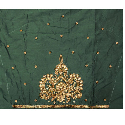 Bottle Green Silk Blouse Piece With Aari Work