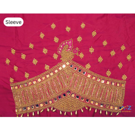 Jari Pink Silk Blouse Piece With Magam Work