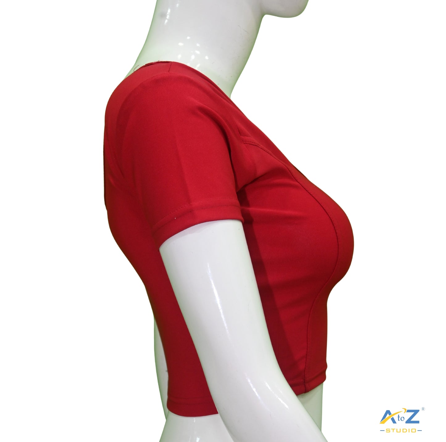 Blood Red Polyester Lycra Plain Short Sleeves