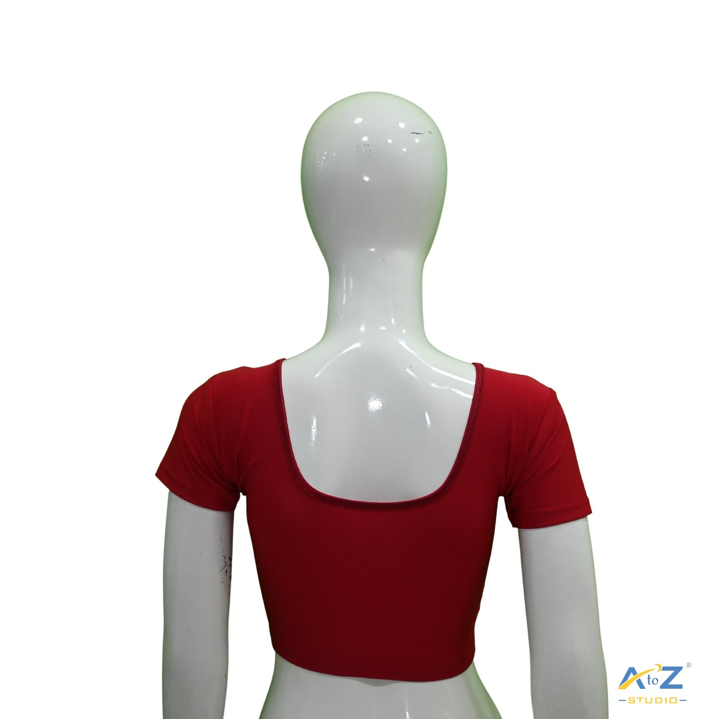 Blood Red Polyester Lycra Plain Short Sleeves