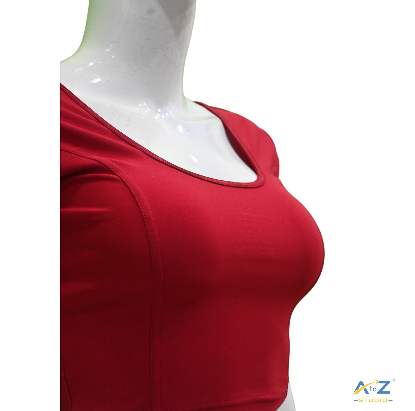 Blood Red Polyester Lycra Plain Short Sleeves