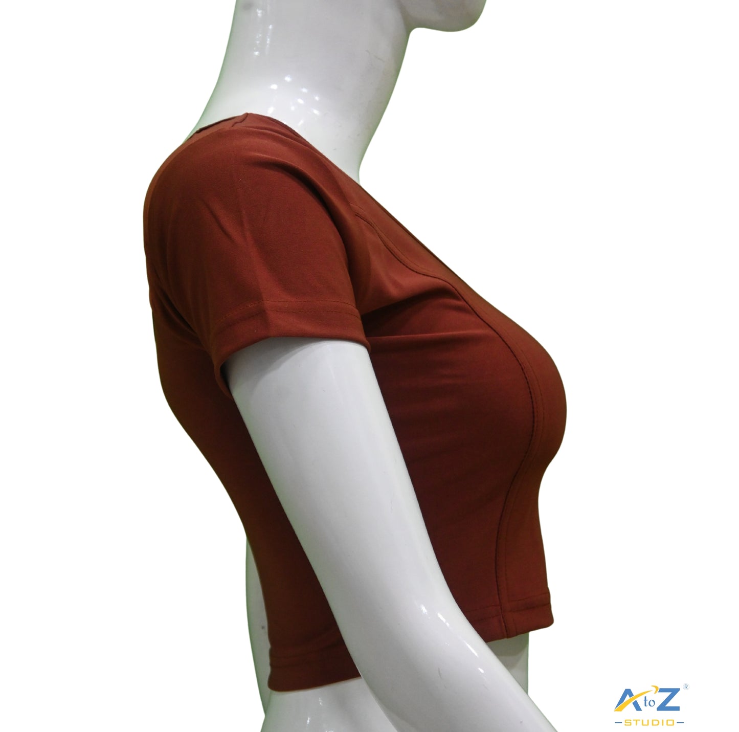 Brick Polyester Lycra Plain Short Sleeves