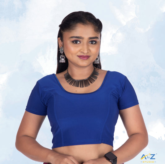 Royal Blue Polyester Lycra Plain Short Sleeves
