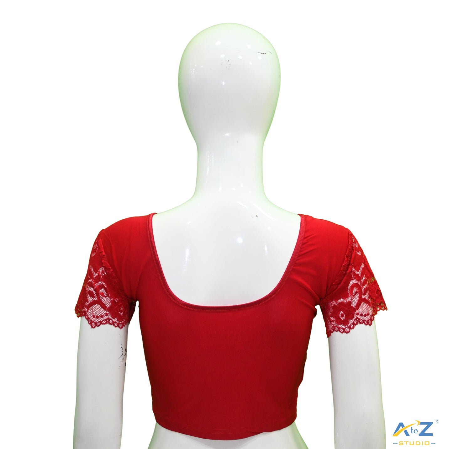 Blood Red Polyester Lycra Net Short Sleeves