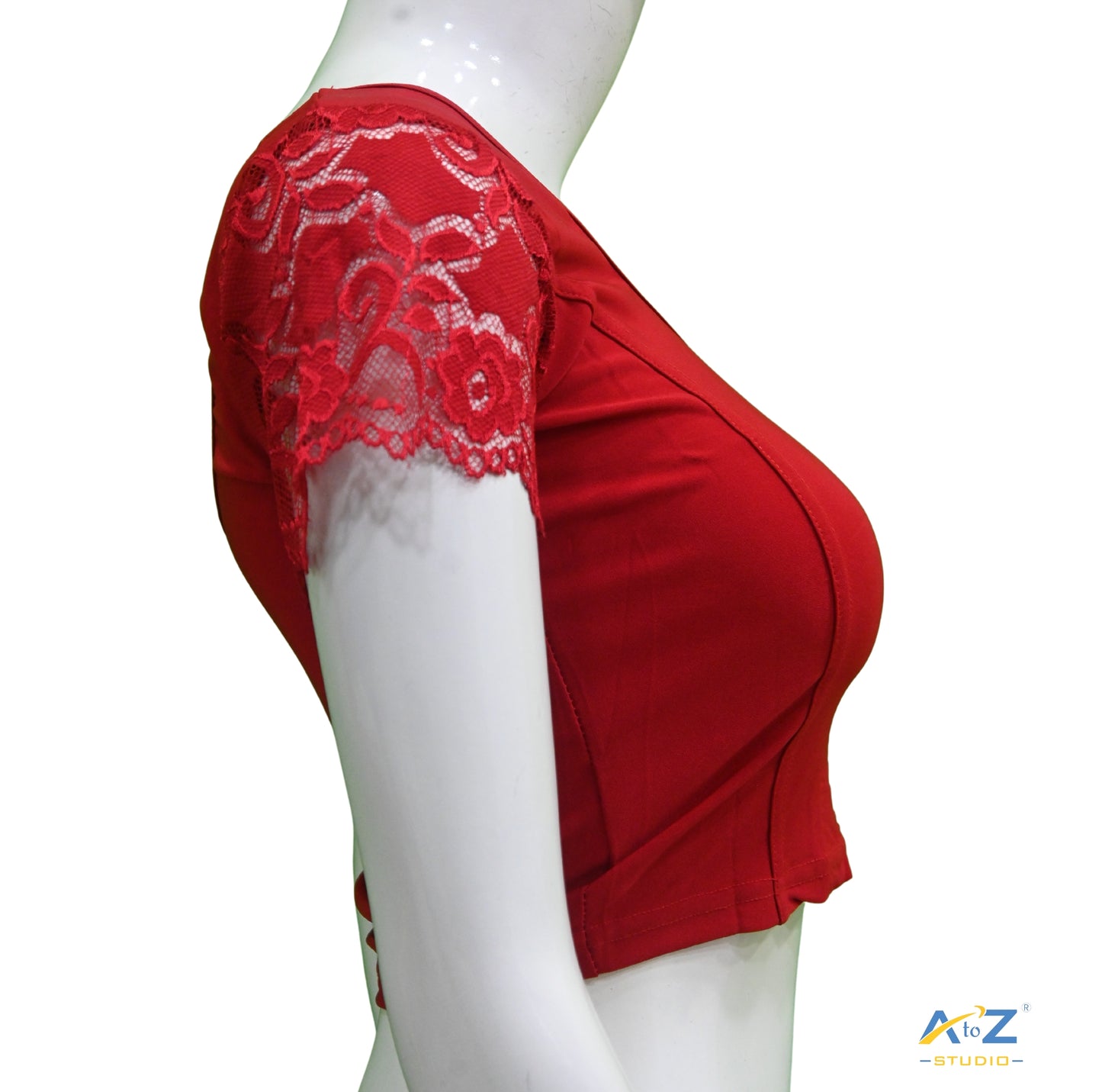 Blood Red Polyester Lycra Net Short Sleeves