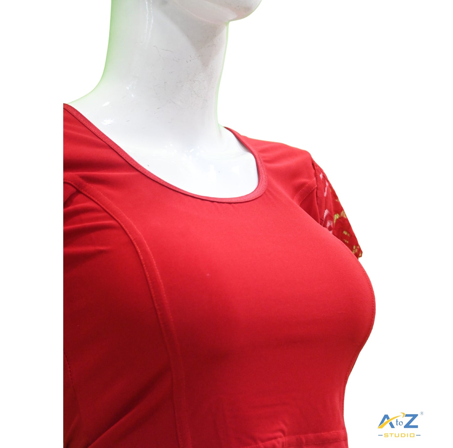 Blood Red Polyester Lycra Net Short Sleeves