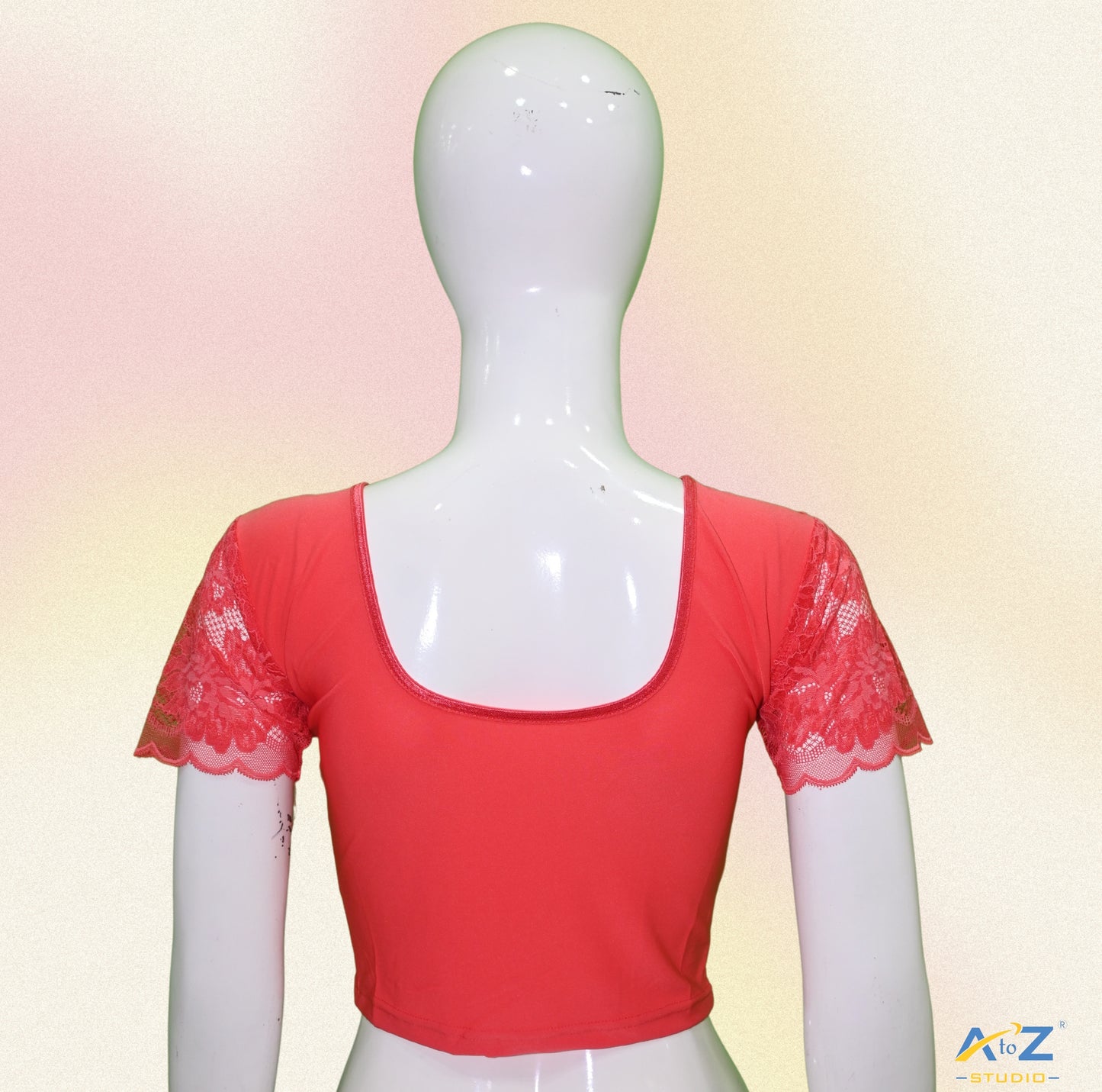 Peach  Polyester Lycra Net Short Sleeves