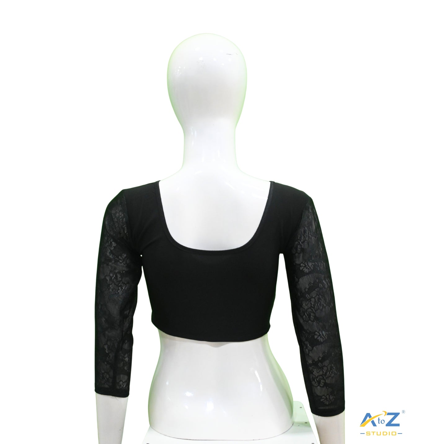 Black Polyester Lycra Net Sleeve Flower Design