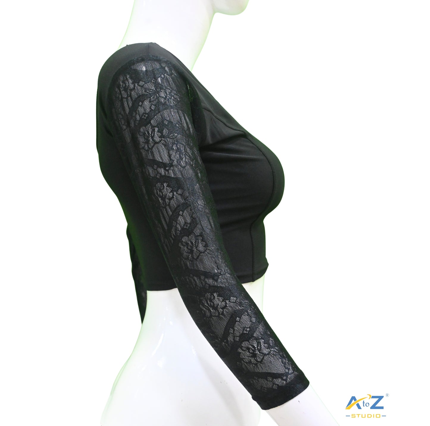 Black Polyester Lycra Net Sleeve Flower Design