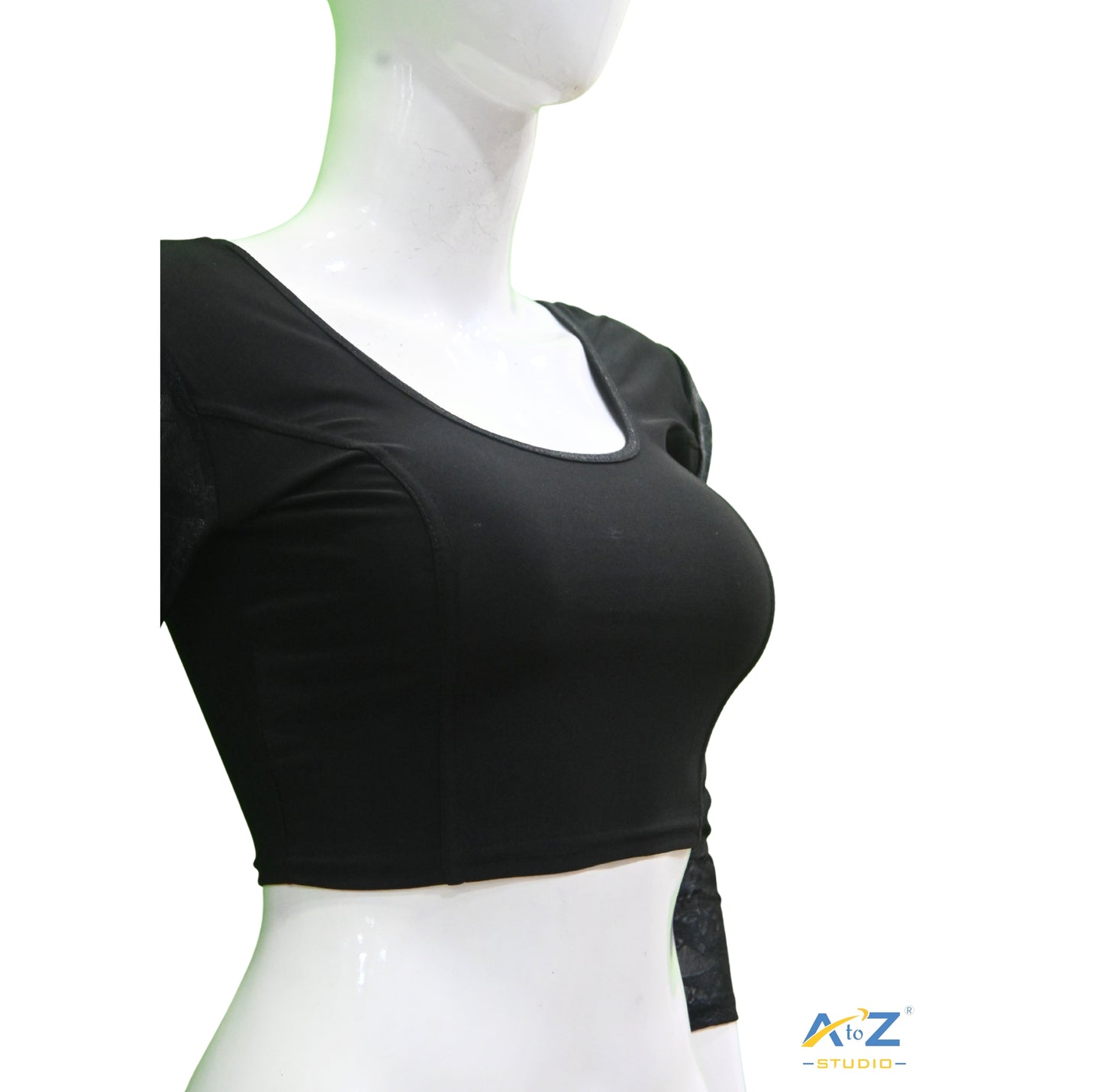 Black Polyester Lycra Net Sleeve Flower Design