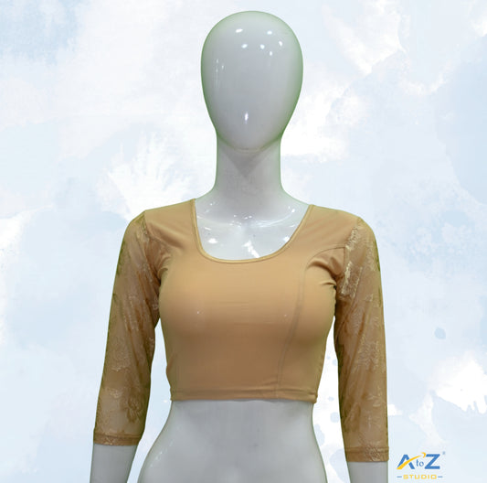 Skin Polyester Lycra Net Sleeve Flower Design