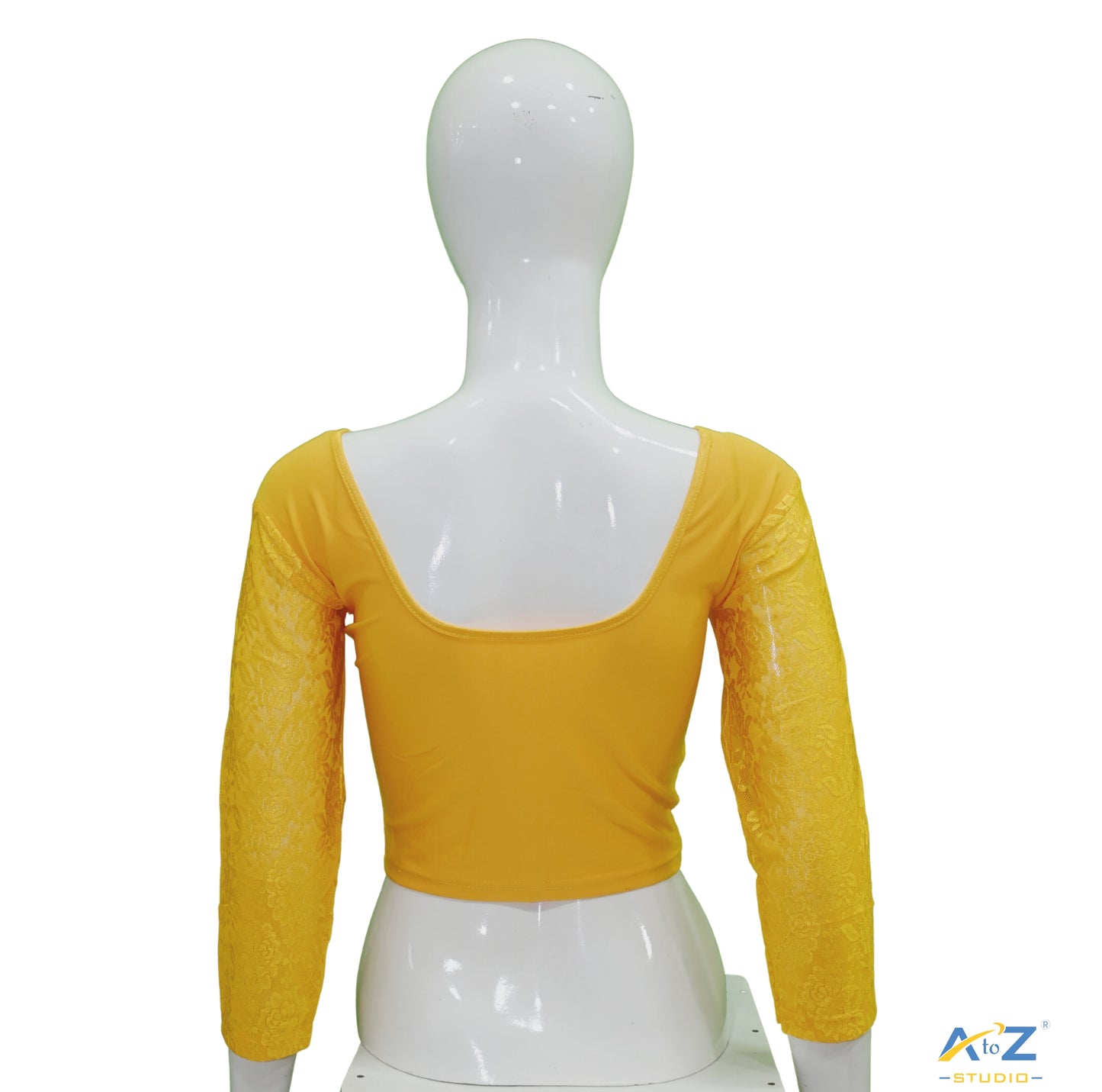 Yellow Polyester Lycra Net Sleeve Flower Design