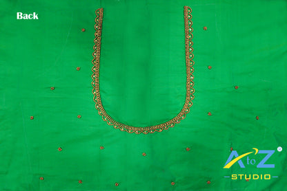 Neon Green Silk Blouse Piece With Aari Work