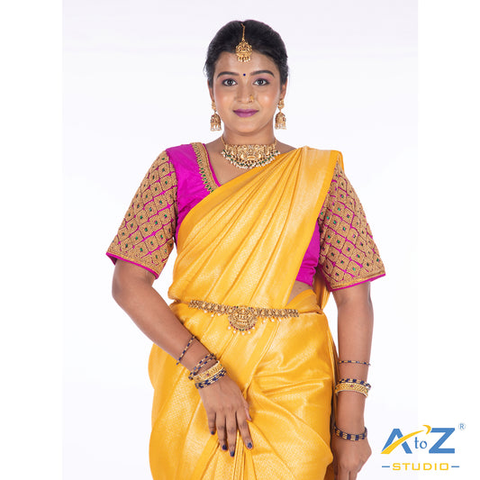 Bright pink Silk Cloth Blouse with Kite of chain Design