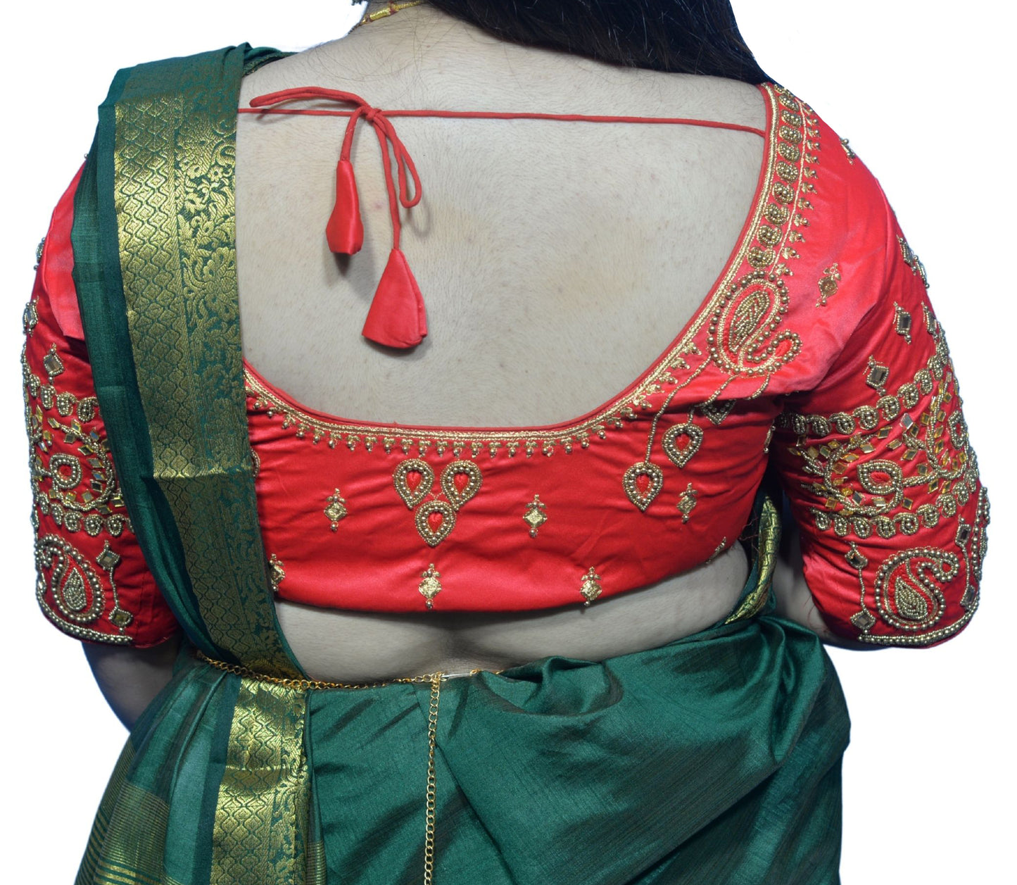 Red Blouse with Kite & Mango Motifs, Dual Embroidery