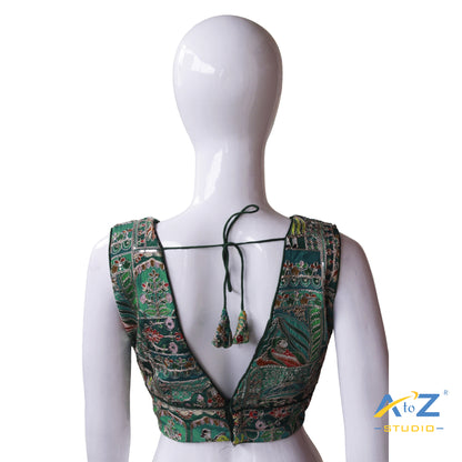 Dark Green Ethnic Blouse with Traditional Rajasthani Mirror Work & Embroidery
