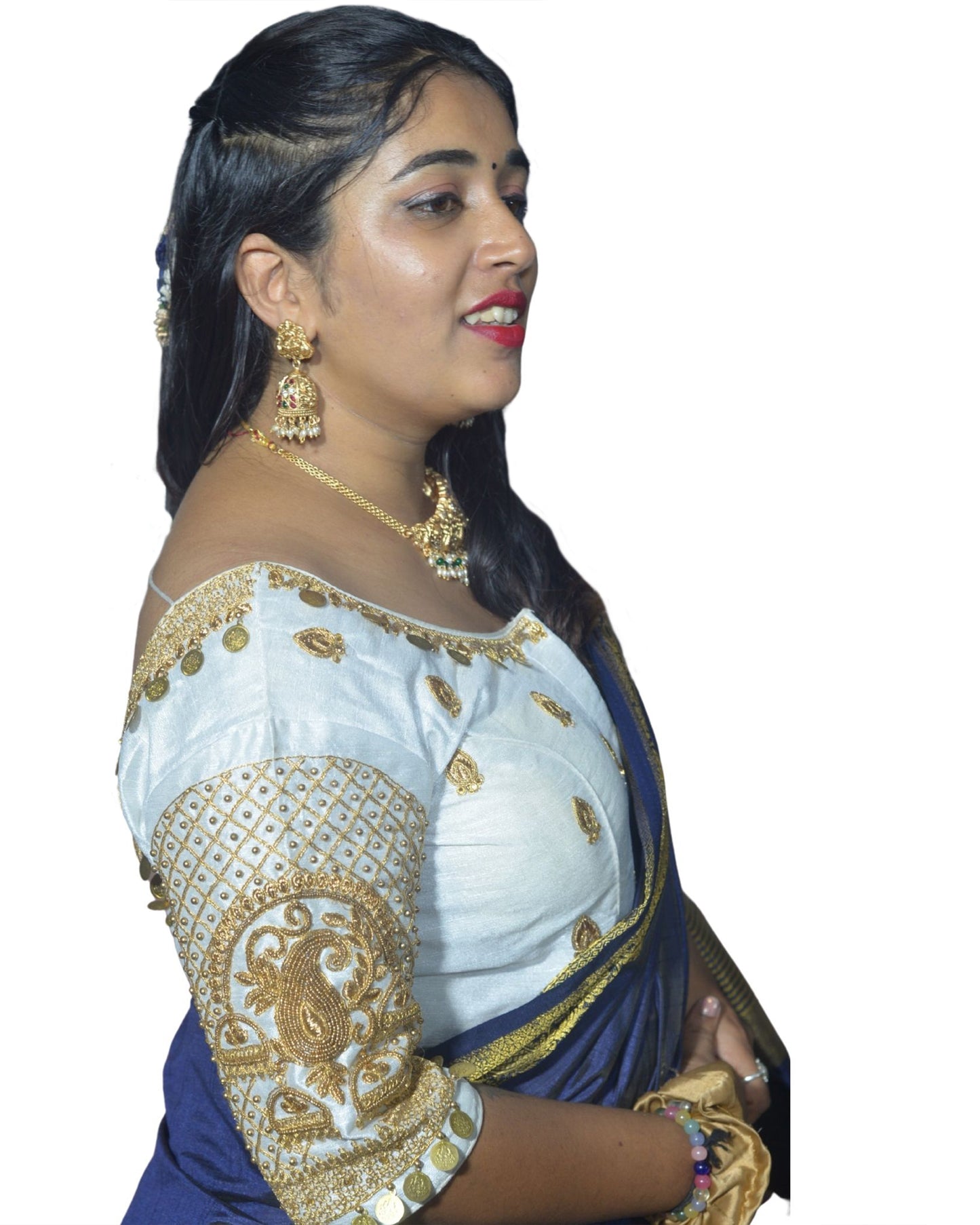Lakshmi Coin Aari White Blouse