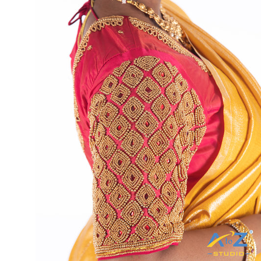 Jari pink Silk Cloth Blouse with Kite of chain Design
