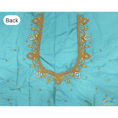 Sea Blue Silk Blouse Piece With Aari Work