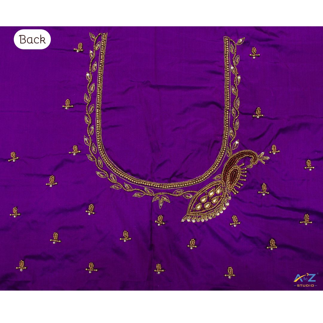 Violet Silk Blouse Piece With Aari Work