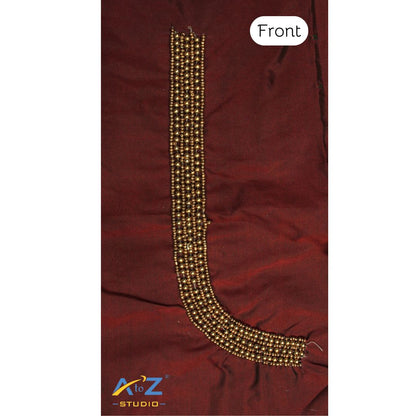 Reddish Brown Silk Blouse Piece With Aari Work