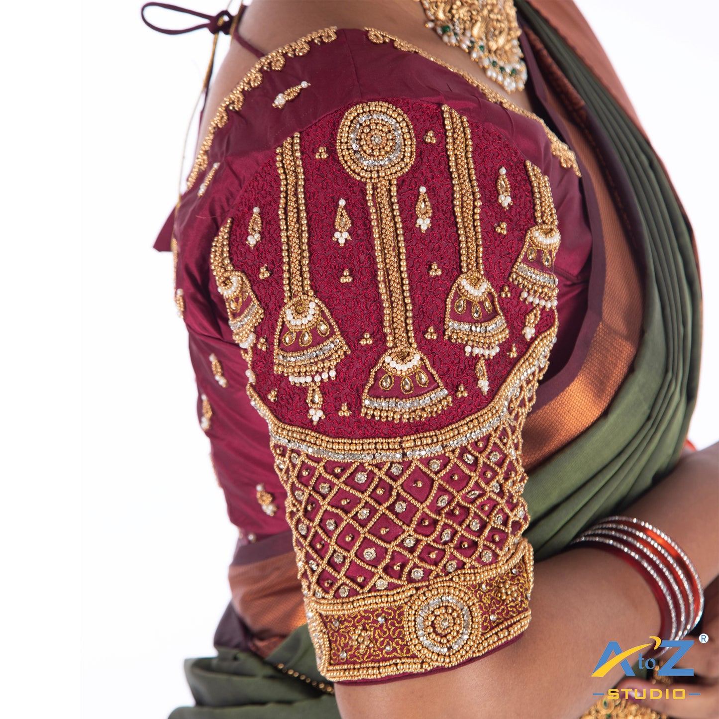 Wine Silk Cloth Blouse with Bell design Design