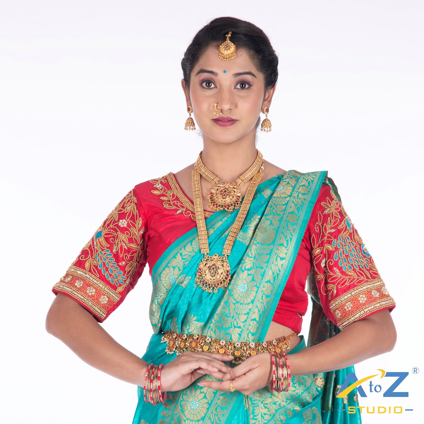 Punch Pink Silk Cloth Blouse with Peacock Design