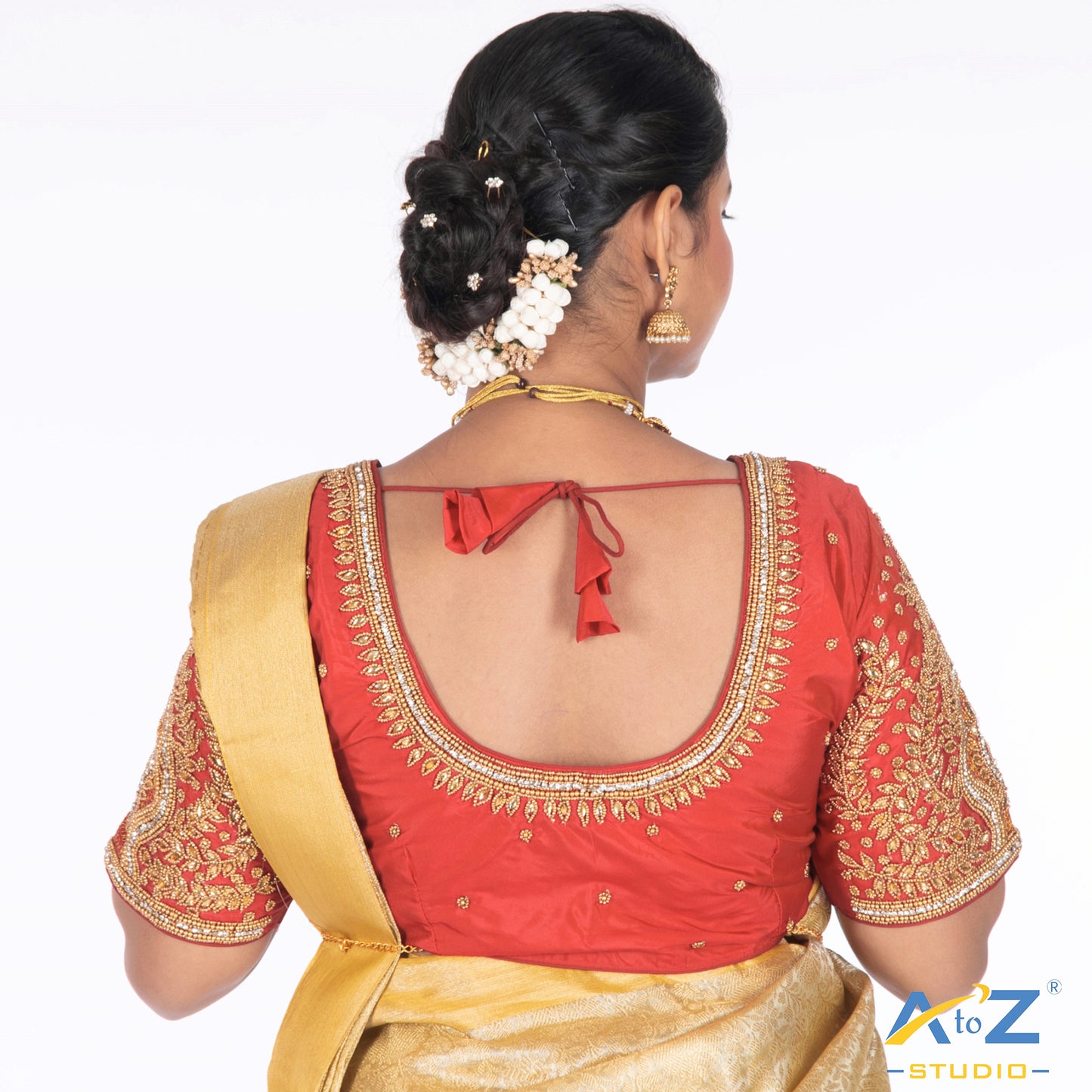 Magenta pink Silk Cloth Blouse with Small leaf and chain work Design