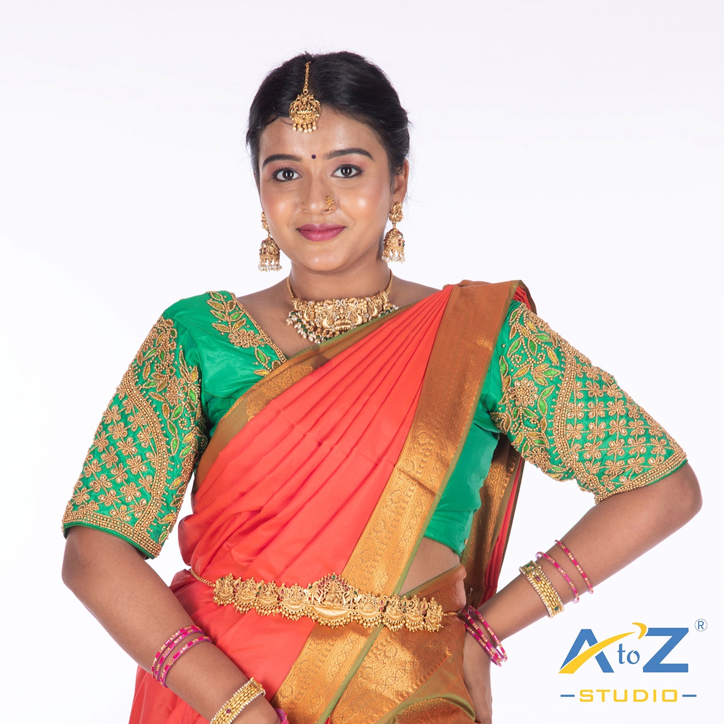 Spring Green Silk Cloth Blouse with Leaf and flower Design